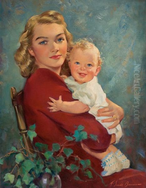 Woman Holding Baby Oil Painting by Frederick Sands Brunner