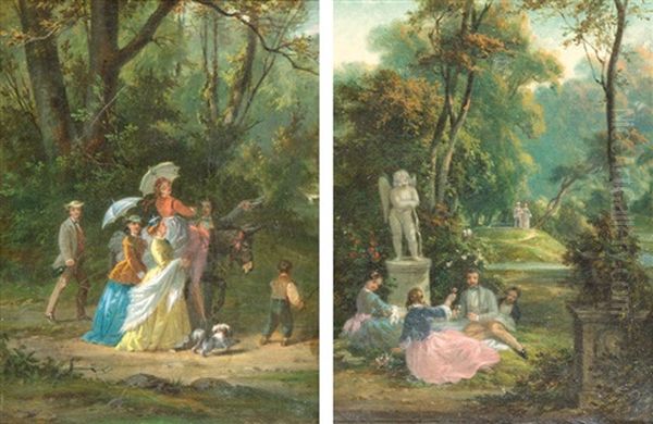 Ausflugsgesellschaft Im Park (+ Picknick Im Park; Pair) Oil Painting by Georg Brunner