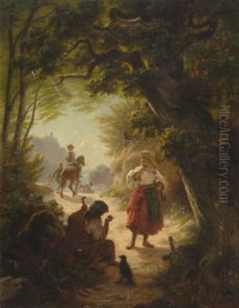 Wahrsagerin Und Sudlandische Tanzerin Oil Painting by Hans Brunner