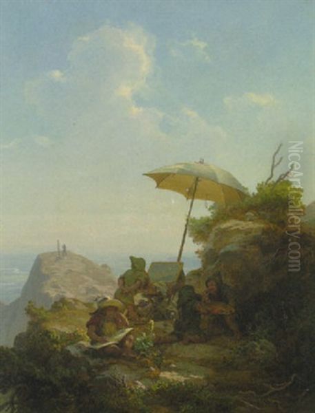 Untersberger Gnomen - Bergmannlein Belustigen Sich Mit Dem Apparat Eines Malers Oil Painting by Hans Brunner