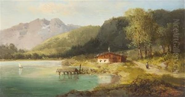 Seelandschaft Mit Gehoft Oil Painting by Joseph Brunner