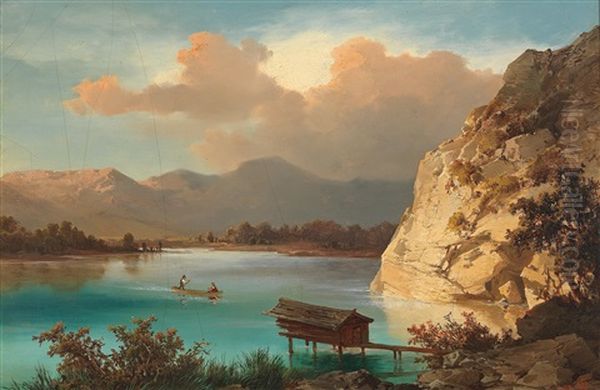 Scene Of The Salzkammergut Oil Painting by Joseph Brunner