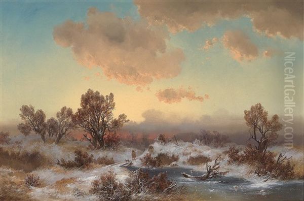 Winterlandschaft Im Abendrot Oil Painting by Joseph Brunner