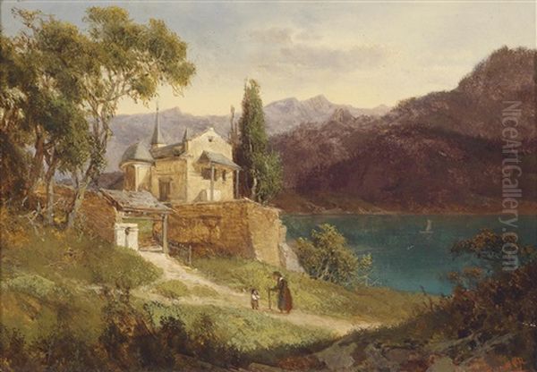 Maria Loretto Am Worthersee Oil Painting by Joseph Brunner