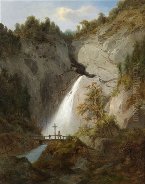 Der Wasserfall Beim Toten Weib Zwischen Murzsteg Und Frein Oil Painting by Joseph Brunner