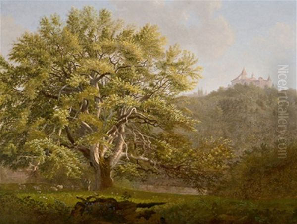 Romantische Landschaft Mit Blick Auf Ein Schlos (schlos Eulenburg?) Oil Painting by Joseph Brunner