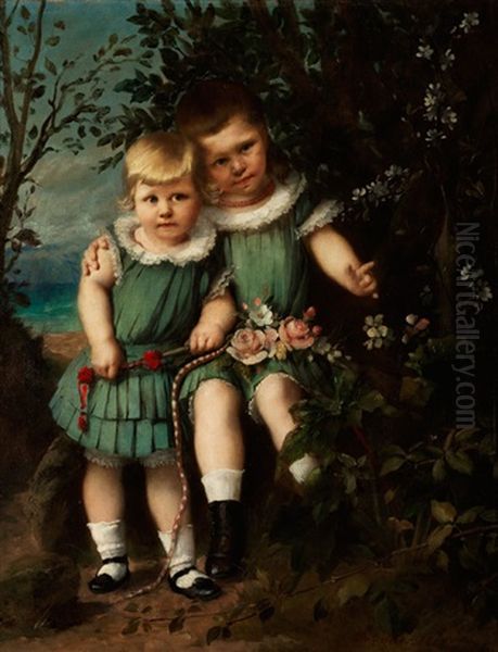 Doppelbildnis Zweier Kleiner Kinder Oil Painting by Karl Bruenner