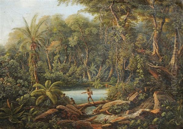 Brasilien (+ Am Amazonas, Oil On Canvas Laid On Wood, Smaller; Pair) Oil Painting by Karl (Carl) Brunner