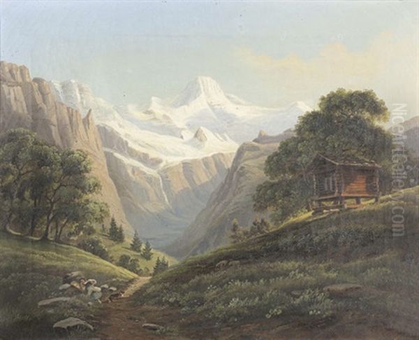 Rastende Bauerin Auf Einer Alp Im Berner Oberland Oil Painting by Karl (Carl) Brunner