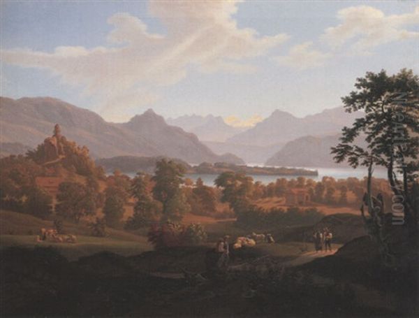 Vedute Von Meggen Mit Dem Blick Gegen Die Halbinsel Hertenstein Oil Painting by Salomon Brunner