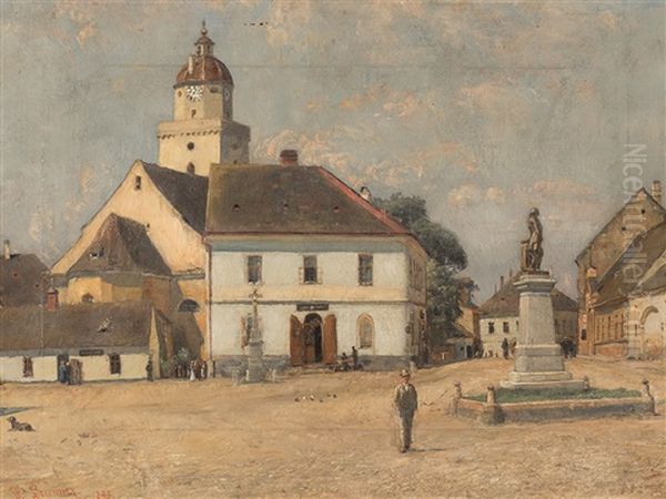 The Main Square In Pohorelice Oil Painting by Samuel Brunner