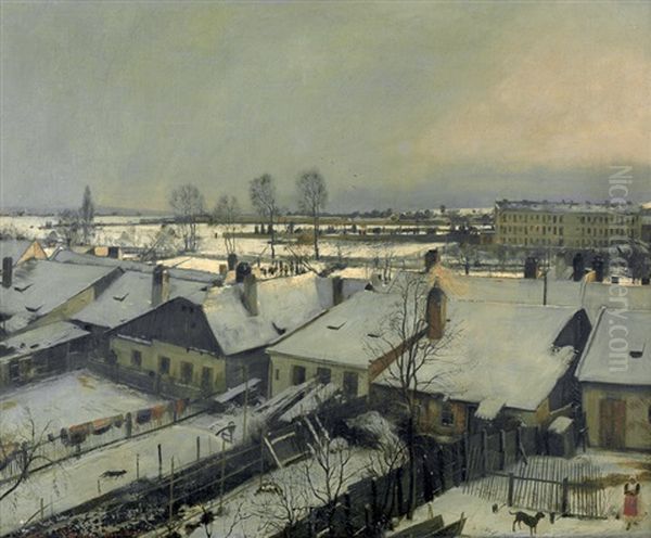 Blick Auf Die Winterliche Vorstadt In Brunn Oil Painting by Samuel Brunner