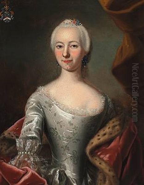 Portrait Of Margrethe Benzon, Married To Captain Teilmann, In An Evening Dress Oil Painting by Andreas Pedersen Bruenniche