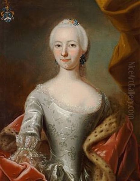 Portrait Of Margrethe Benzon In An Evening Dress Oil Painting by Andreas Pedersen Bruenniche