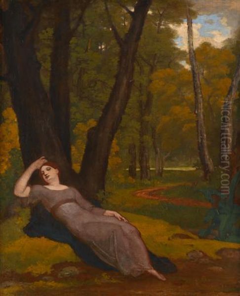 Una Sleeping In A Wood Oil Painting by Washington Allston