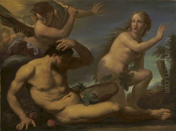 The Expulsion Of Adam And Eve Oil Painting by Girolamo Brusaferro