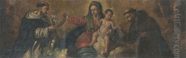 Madonna Col Bambino, San Francesco E San Domenico Oil Painting by Girolamo Brusaferro