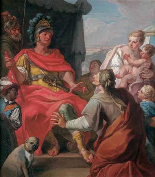 Coriolano Supplicato Dalla Madre Veturia E Dalla Moglia Volumnia Oil Painting by Girolamo Brusaferro