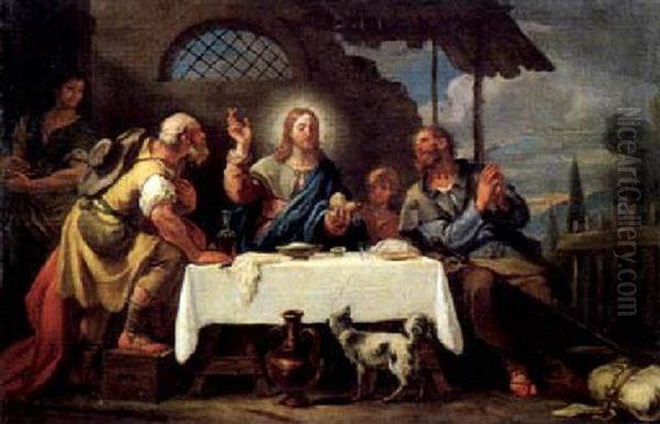 La Cena In Emaus Oil Painting by Girolamo Brusaferro