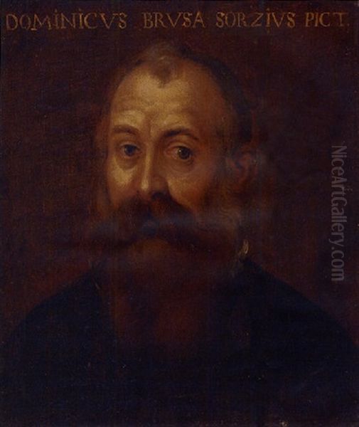 Portrait Of A Gentleman In A Black Coat (the Artist?) by Domenico (del Riccio) Brusasorci