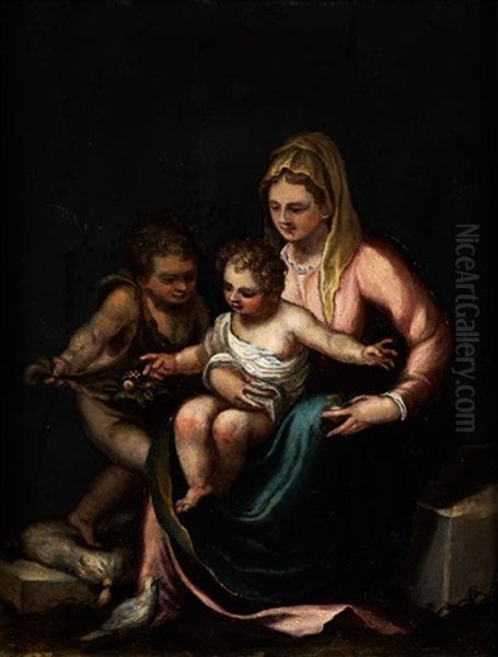 Madonna Mit Kind Und Johannesknaben Oil Painting by Felice Brusasorci