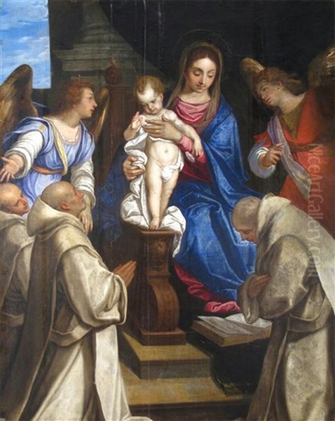 Madonna And Child With Angels Presenting Carthusian Monks Oil Painting by Felice Brusasorci