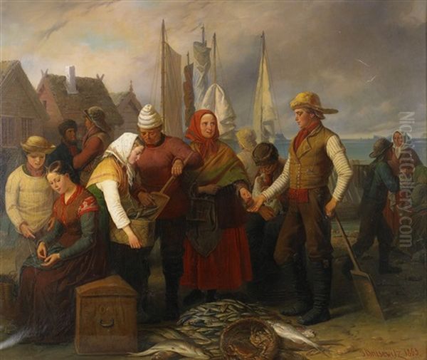 Fiskhandel Oil Painting by Gustaf Henrik Brusewitz