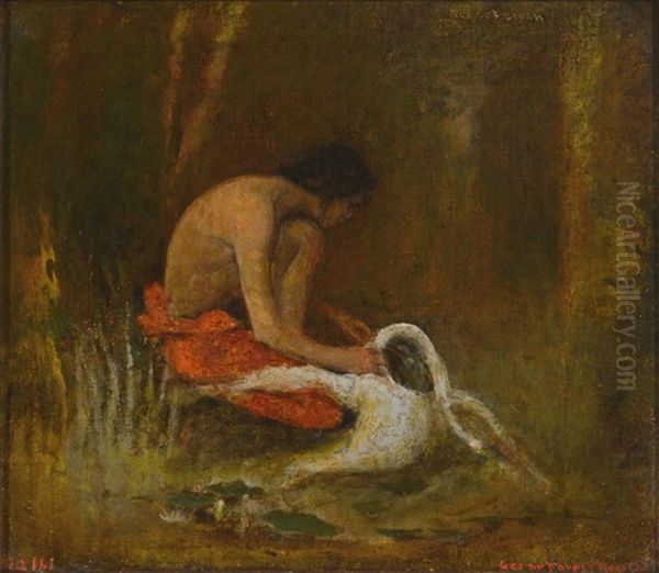 Indian And Swan Oil Painting by George de Forest Brush