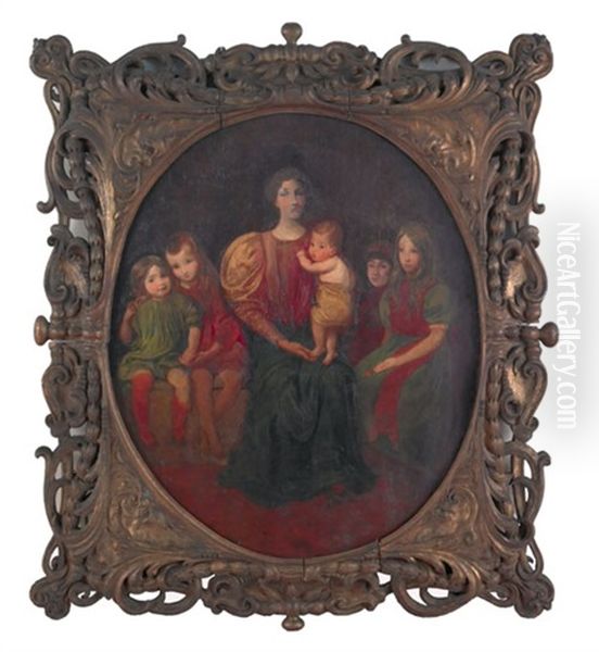 Portrait Of A Mother And Five Children Oil Painting by George de Forest Brush