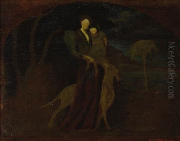 Woman And Child With Dog Oil Painting by George de Forest Brush