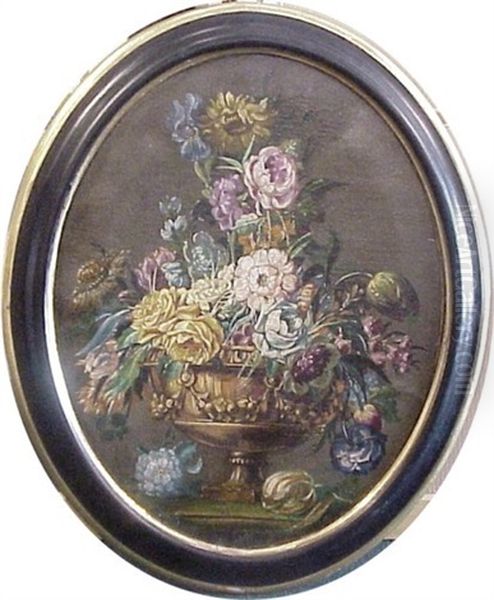 Flowers In A Gold Footed Bowl Oil Painting by Paul Theodor van Bruessel