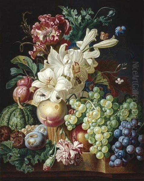 Blumen- Und Fruchtestilleben Oil Painting by Paul Theodor van Bruessel