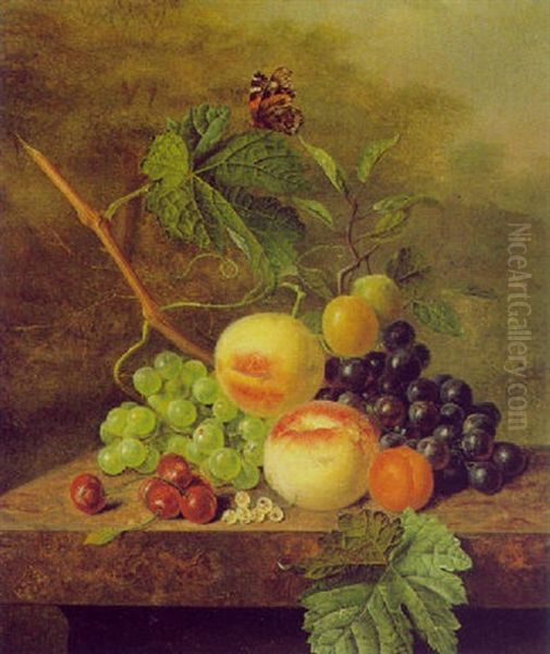 Stilleben Mit Weintrauben, Pfirsichen Und Kirschen Oil Painting by Paul Theodor van Bruessel