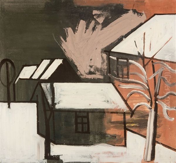 Houses In The Snow (ca. 1950) Oil Painting by Jean Brusselmans