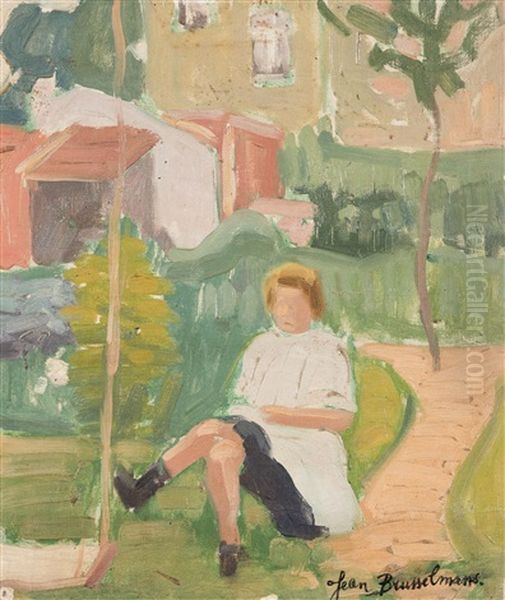 Girl Sitting In The Yard (ca. 1916) Oil Painting by Jean Brusselmans