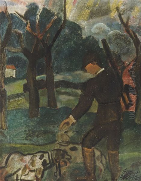 A Hunter And His Dog (1922) Oil Painting by Jean Brusselmans