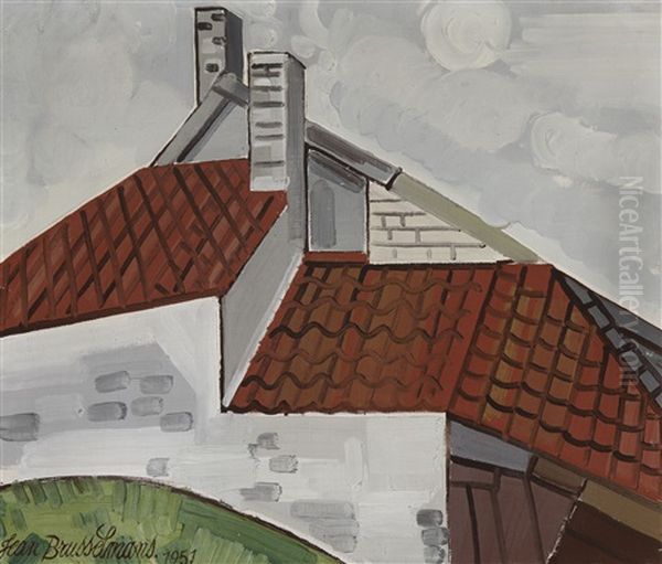 The Roofs Of Grimbergen (1951) Oil Painting by Jean Brusselmans