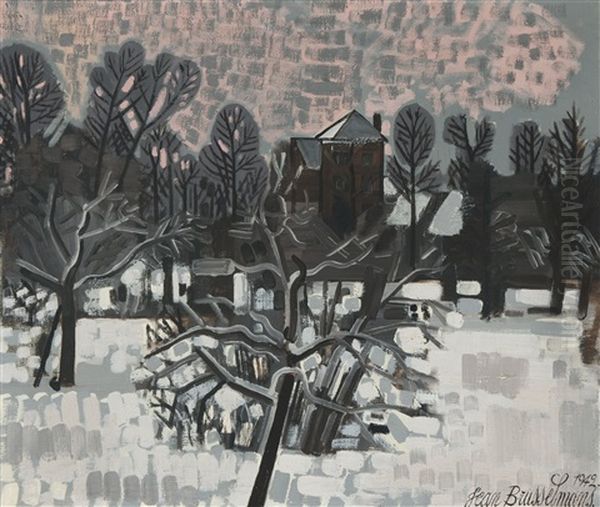 Snow Covered Garden, Dilbeek Oil Painting by Jean Brusselmans