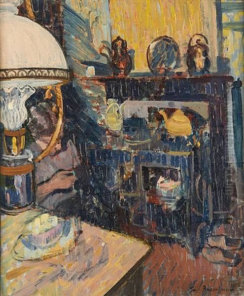 Interieur A La Lampe Oil Painting by Jean Brusselmans