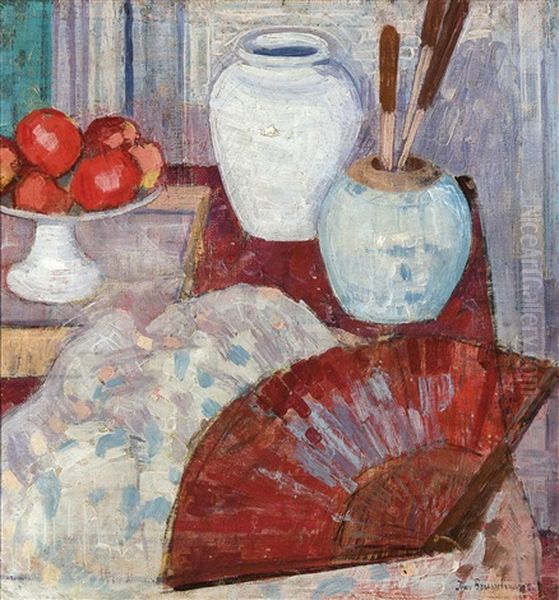 Nature Morte A L'eventail Oil Painting by Jean Brusselmans