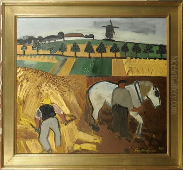 Paysage Au Cheval Attele Oil Painting by Jean Brusselmans