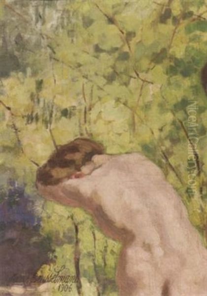 Nude Seen From Behind Oil Painting by Jean Brusselmans