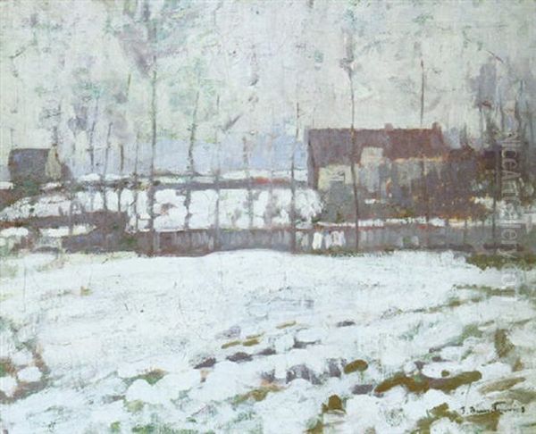 Le Plateau De Coeckelberg Sous La Neige Oil Painting by Jean Brusselmans