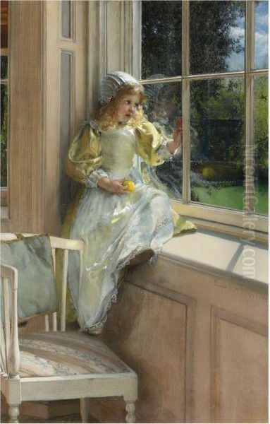 A Looking Out O'window, Sunshine Oil Painting by Laura Theresa Epps Alma-Tadema