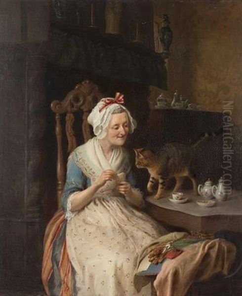 The Old Lace-maker Oil Painting by Francois Antoine de Bruycker