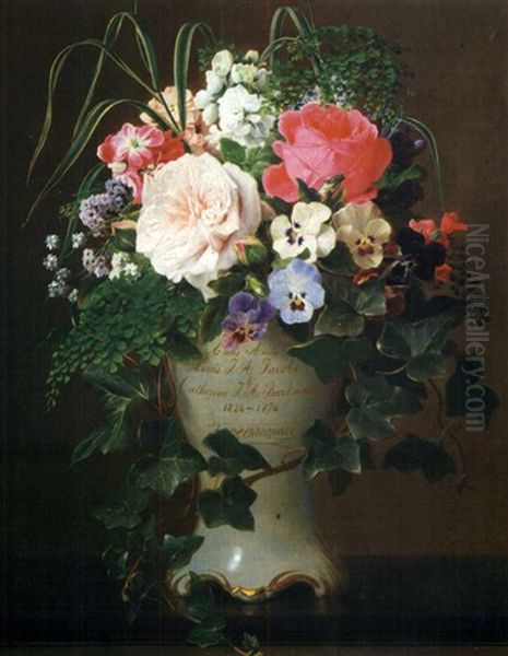 Bouquet De Fleurs Dans Un Cornet En Porcelaine Oil Painting by Francois Antoine de Bruycker