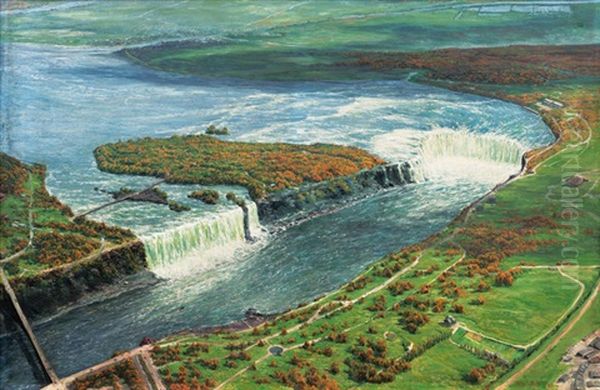 Bird's Eye View Of The Niagara Falls Oil Painting by Richard De Bruycker