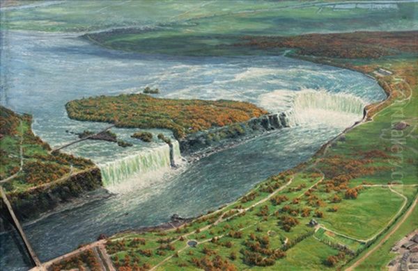 Bird's Eye View Of The Niagara Falls Oil Painting by Richard De Bruycker