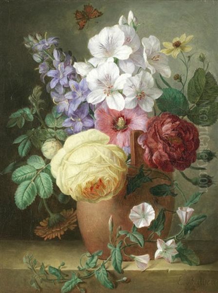 Still Life Of Flowers In A Terracotta Vase Oil Painting by Elise Bruyere