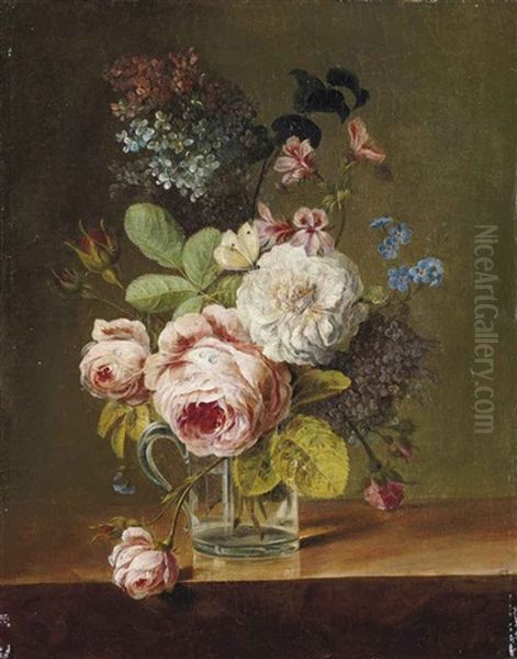 Roses, Lilas Blancs, Mauves Et Autres Fleurs Oil Painting by Elise Bruyere